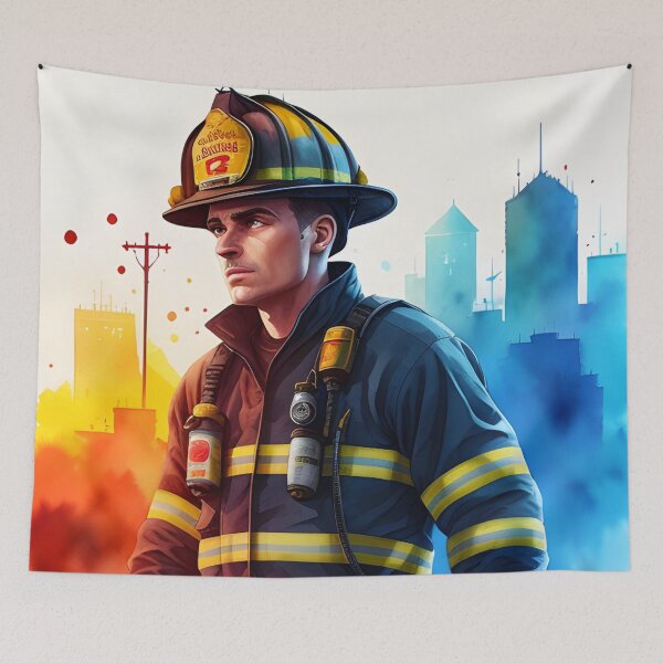Item preview, Brave Hero Firefighter in Watercolor designed and sold by Erika V..