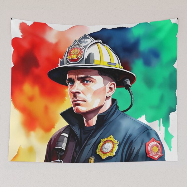 Item preview, Brave Hero Firefighter in Watercolor designed and sold by Erika V..