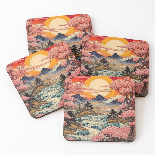Item preview, Japanese Japan Wood Block Sunset Okiyo-e Garden Flowers Landscape designed and sold by BrandonArtWorld.