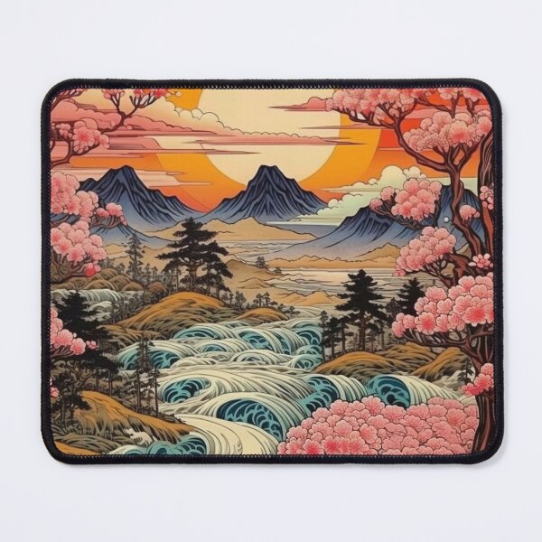 Item preview, Japanese Japan Wood Block Sunset Okiyo-e Garden Flowers Landscape designed and sold by BrandonArtWorld.