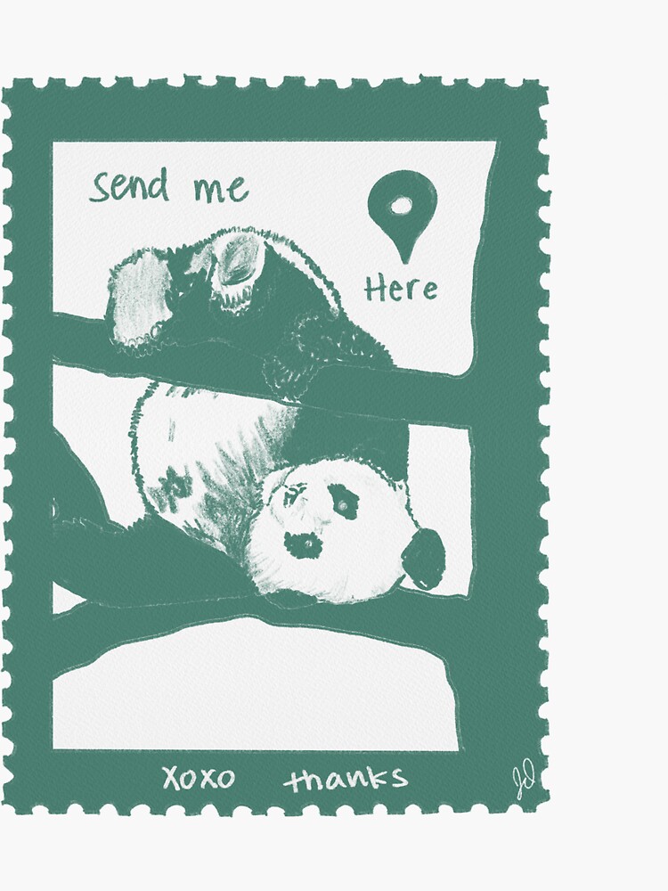 Thumbnail 3 of 3, Sticker, Send Me Here Panda | My 2 Cents Vintage Stamp designed and sold by stuffbyjdohde.