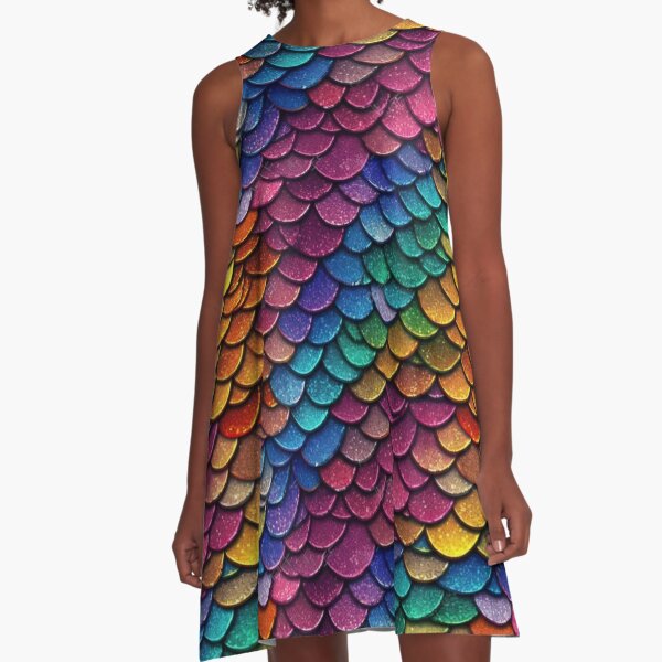 Plus Holographic Fish Scales Print Mermaid Hem Maxi Dress