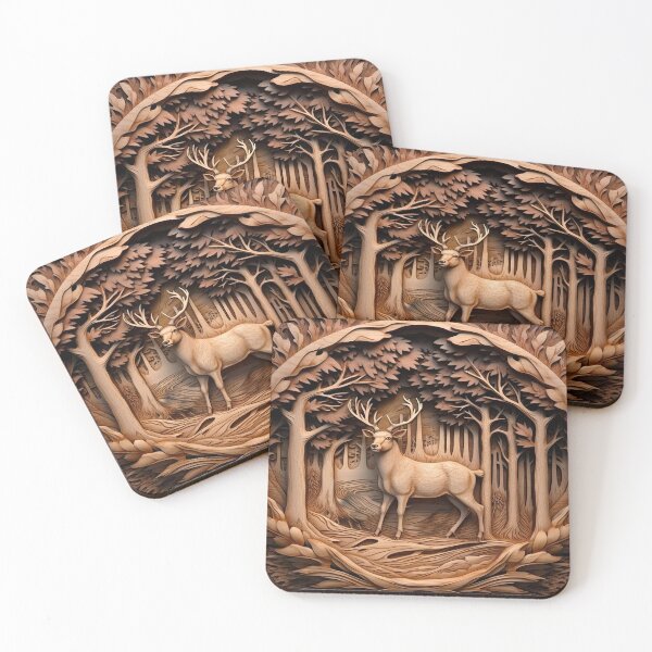Item preview, Wood carved deer in forest designed and sold by Inktown.