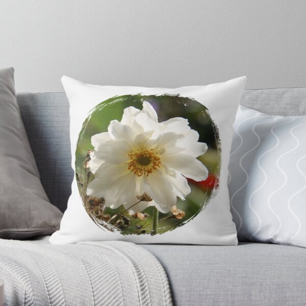 White Beauty - Japanese Anemone Throw Pillow