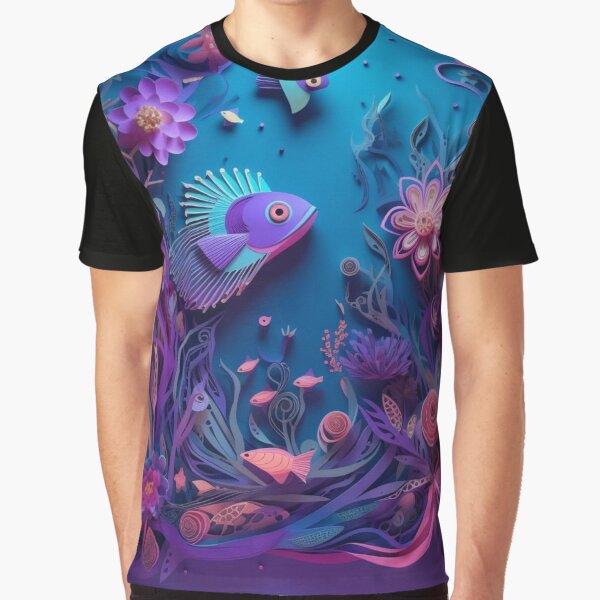 Vista previa del artículo con la obra «Beautiful underwater world with fish, flowers and plants. 3d rendering», diseñado y vendido por aiphotosart.
