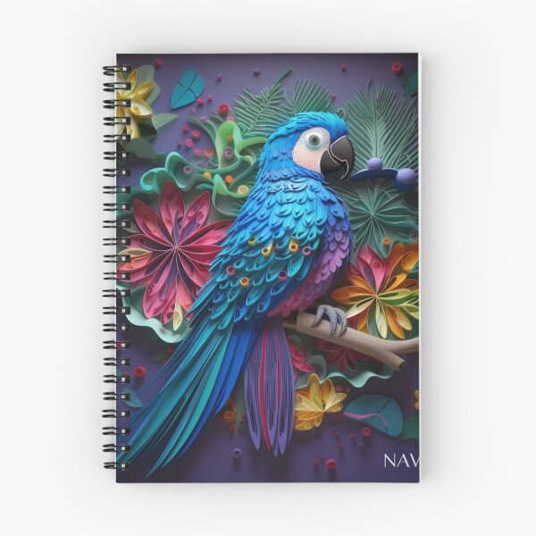 Item preview, Colorful macaw parrot with tropical leaves on purple background. designed and sold by aiphotosart.