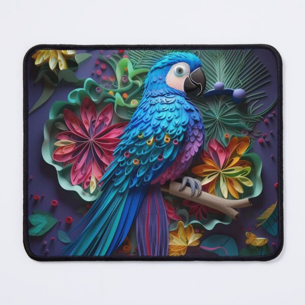 Item preview, Colorful macaw parrot with tropical leaves on purple background. designed and sold by aiphotosart.