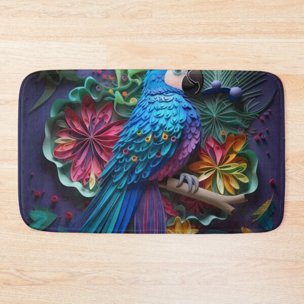 Item preview, Colorful macaw parrot with tropical leaves on purple background. designed and sold by aiphotosart.