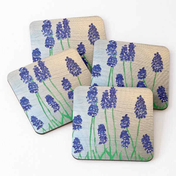 Item preview, Blue Grape Hyacinths on silver blue designed and sold by Ruth Breen Artwork .