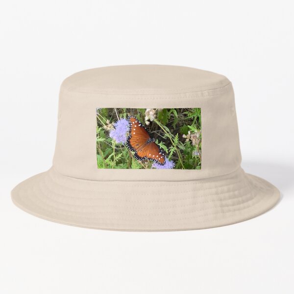 Butterfly on purple wildflower Bucket Hat