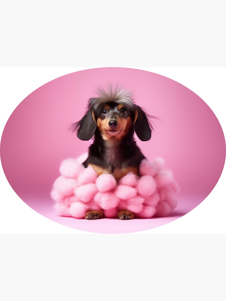 Dachshund with pink cotton balls - cool dog stickers Magnet by SticknWear