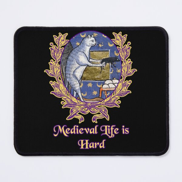 Item preview, 'Medieval Life is Hard' Goofy Cat Offering Mouse - Medieval Designs Collection designed and sold by Ridiculam Toga.