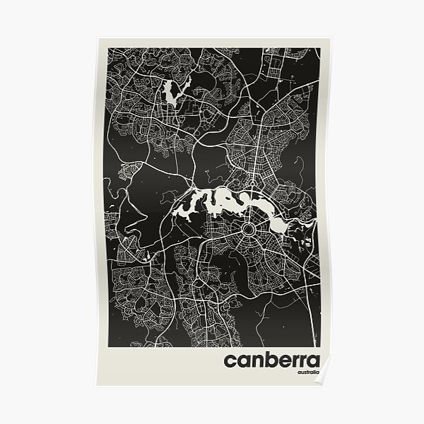 "Canberra, Australia Map Print, Dark Map, Minimalist Canberra Print