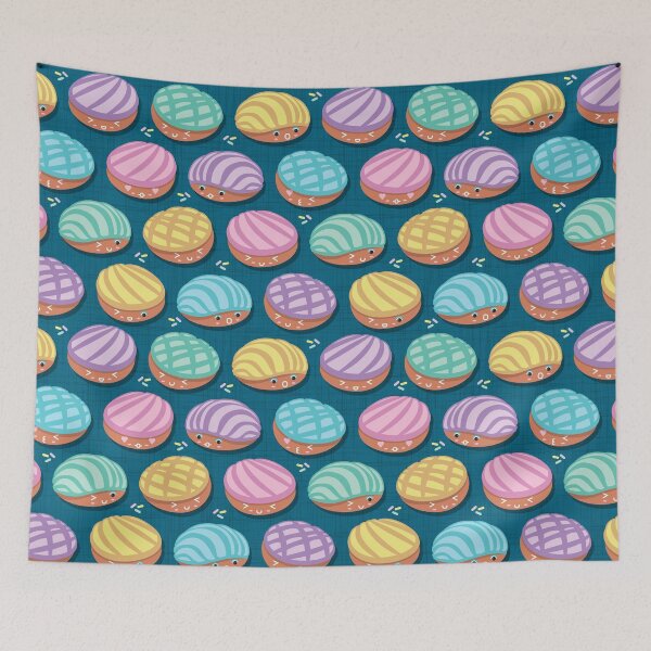 Item preview, Conchas mexicanas kawaii // pan dulce multicolor fondo verde azulado designed and sold by SelmaCardoso.
