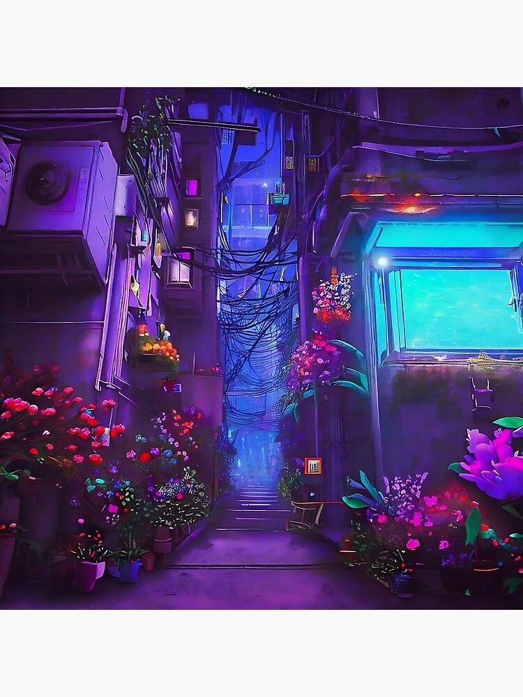 Thumbnail 3 of 3, Poster, A Floral Oasis in the Cyberpunk City designed and sold by cokemann.