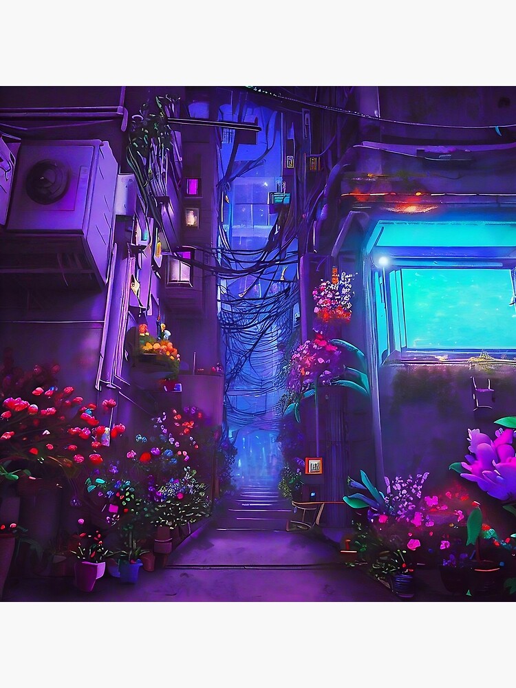 Thumbnail 3 of 3, Throw Pillow, A Floral Oasis in the Cyberpunk City designed and sold by cokemann.