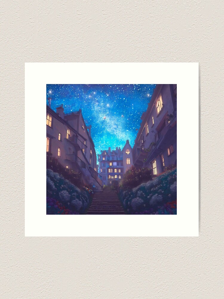 Thumbnail 2 of 3, Art Print, The startlit alley, flowers and plants designed and sold by cokemann.
