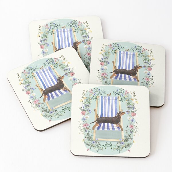 Item preview, Dachshund with Deckchair and Wildflowers designed and sold by HugsAndPrints.