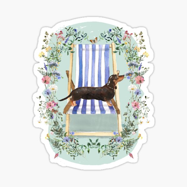 Aperçu de l'œuvre Teckel avec transat et fleurs sauvages créée et vendue par HugsAndPrints.