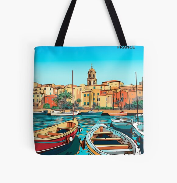 Cote D'azur French Riviera Canvas Tote Bag Cream Beach 