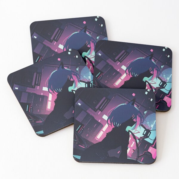 Item preview, Futuristic Whispers: Minimalist Silhouette Artwork of Cyberpunk Neko Anime Girl designed and sold by Biskit222.
