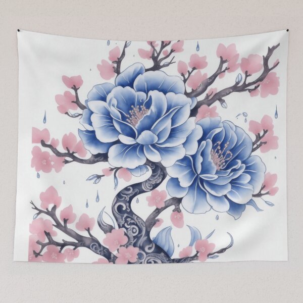 Aperçu de l'œuvre fond de fleurs de cerisier bleu rose sakura créée et vendue par jkrphoto.