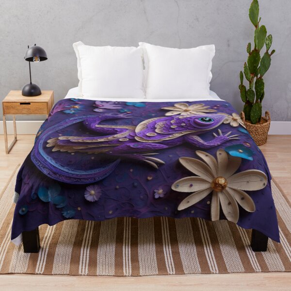 Item preview, Colorful paper cutout of a frog with flowers on a purple background designed and sold by aiphotosart.