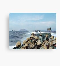 US Marines in a LCVP approaching Iwo Jima, Japan, 19 Feb 1945 Canvas Print