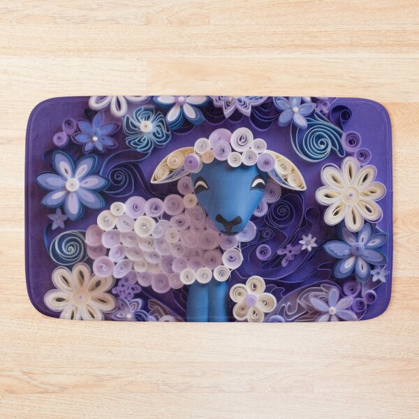 Item preview, Cute blue sheep made of paper flowers on a purple background. designed and sold by aiphotosart.