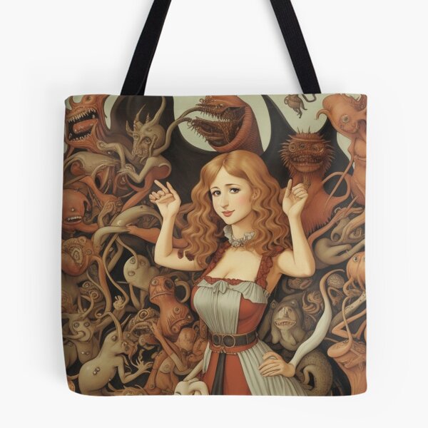 Item preview,  A beautiful woman from the middle ages surrounded by Demons and Fallen angels at court after Hieronymus Bosch designed and sold by Vintage Designs +.