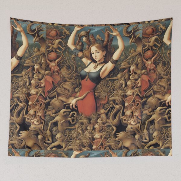 Item preview,  A beautiful woman from the middle ages surrounded by Demons and Fallen angels at court after Hieronymus Bosch designed and sold by Vintage Designs +.