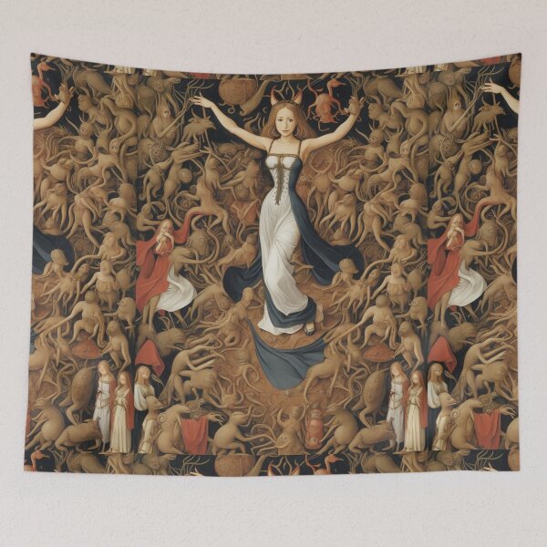 Item preview,  A beautiful woman from the middle ages surrounded by Demons and Fallen angels at court after Hieronymus Bosch designed and sold by Vintage Designs +.