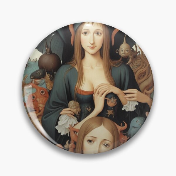 Item preview, A beautiful woman from the middle ages surrounded by Demons and Fallen angels at court after Hieronymus Bosch designed and sold by Vintage Designs +.