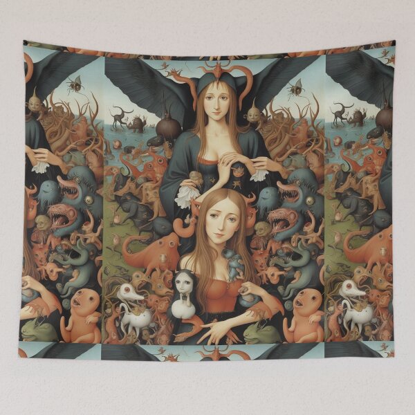 Item preview, A beautiful woman from the middle ages surrounded by Demons and Fallen angels at court after Hieronymus Bosch designed and sold by Vintage Designs +.