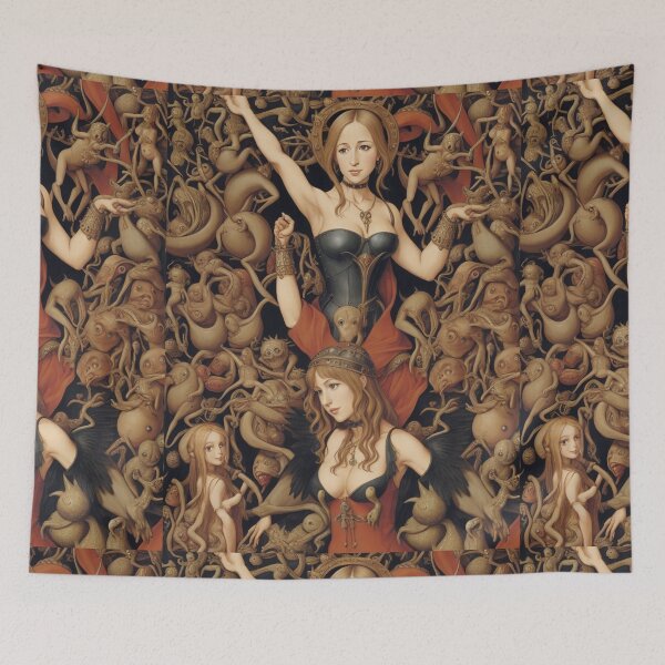 Item preview, A beautiful woman from the middle ages surrounded by Demons and Fallen angels at court after Hieronymus Bosch designed and sold by Vintage Designs +.
