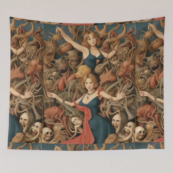 Item preview,  A beautiful woman from the middle ages surrounded by Demons and Fallen angels at court after Hieronymus Bosch designed and sold by Vintage Designs +.