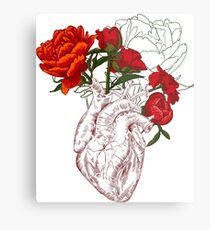 Zeichnen Menschliches Herz mit Blumen Metalldruck