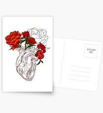 Postales dibujo corazón humano con flores