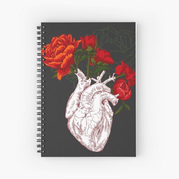 drawing Human heart with flowers Spiral Notebook