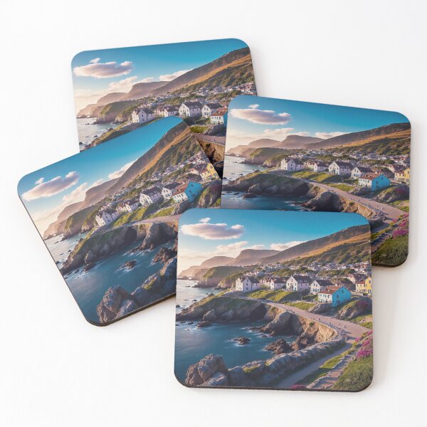 Item preview, Coastal Town Landscapes With Charming Rows of Colorful Houses, Perched on Cliffs or Lining the Waterfront, Creating a Picturesque and Inviting Scene, Ai Generated Art designed and sold by AiGens.