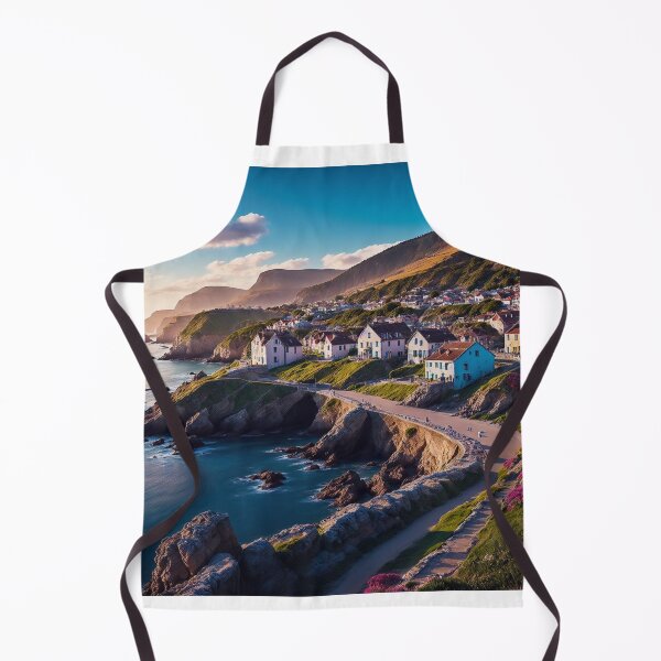 Aperçu de l'œuvre Paysages de villes côtières avec de charmantes rangées de maisons colorées, perchées sur des falaises ou bordant le front de mer, créant une scène pittoresque et invitante, art généré par Ai créée et vendue par AiGens.