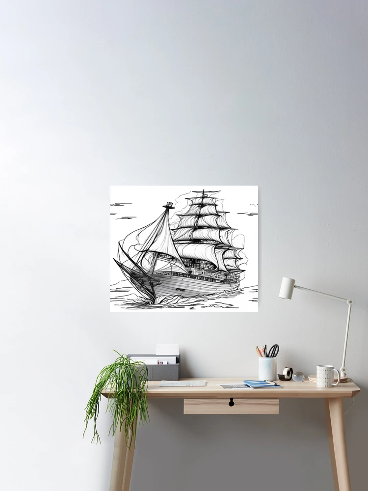 Sailing through Time: 18th Century Ship Drawing | Poster