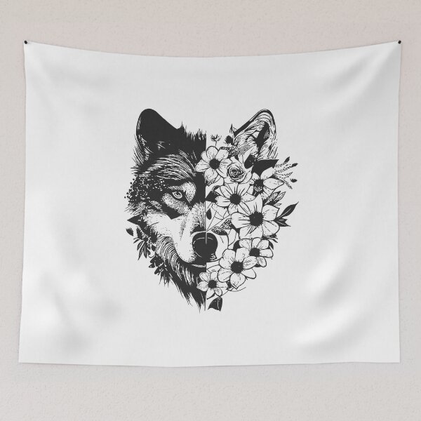 Item preview, wolf with flowers designed and sold by DerSenat.