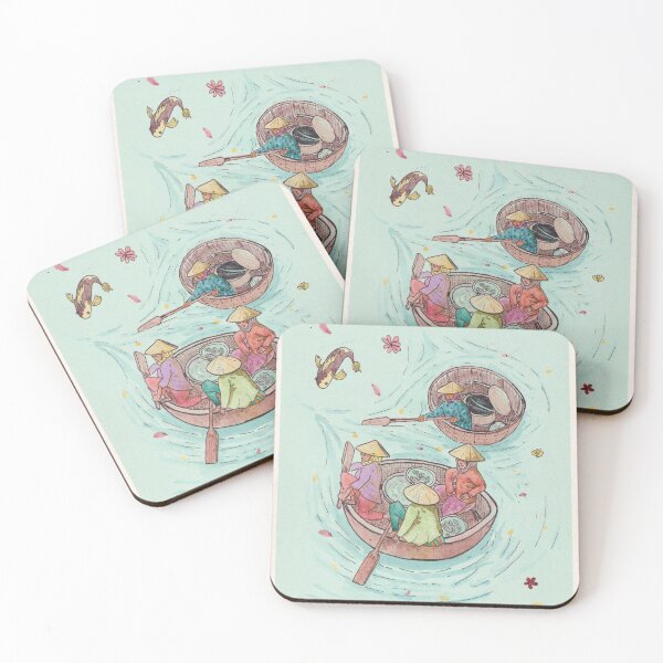 Item preview, Fishing Women in Mekong Delta Vietnam Watercolor Illustration designed and sold by Wall-Art-Sketch.