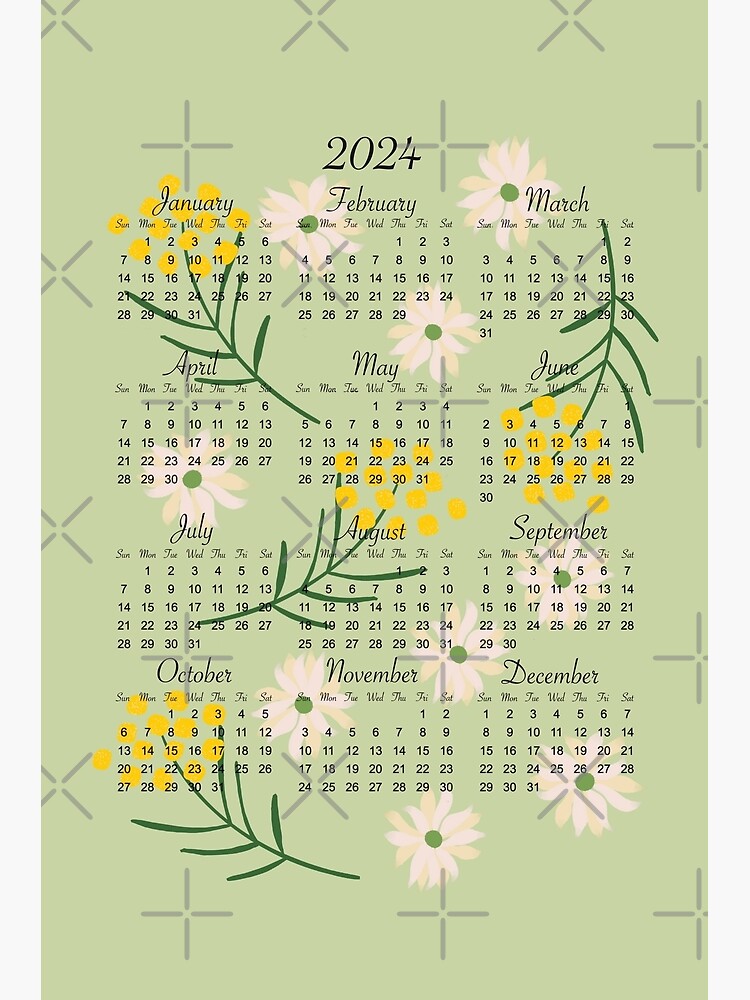 Calendrier 2024 fleurs à l'aquarelle -  France