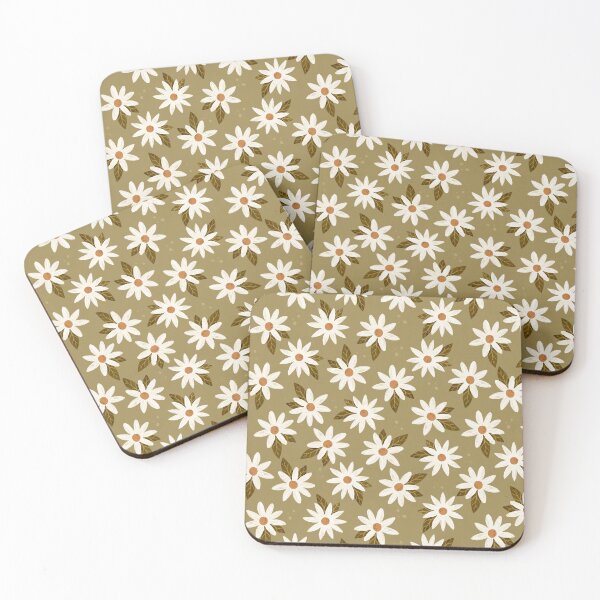 Aperçu de l'œuvre Boho Daisies Impression florale en vert olive créée et vendue par Avenie.