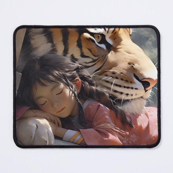 Item preview, Guardian Tiger Watching Over Sleeping Kimono Girl, AI Generated designed and sold by drawerwalker.
