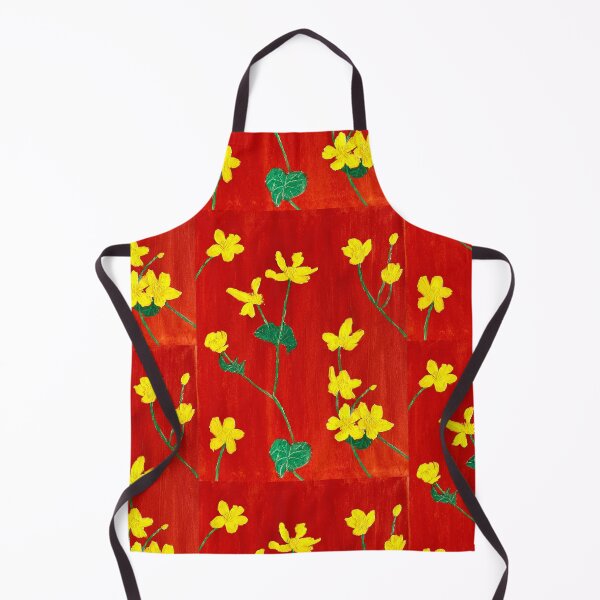Item preview, Marsh merrigold flowers on red designed and sold by Ruth Breen Artwork .