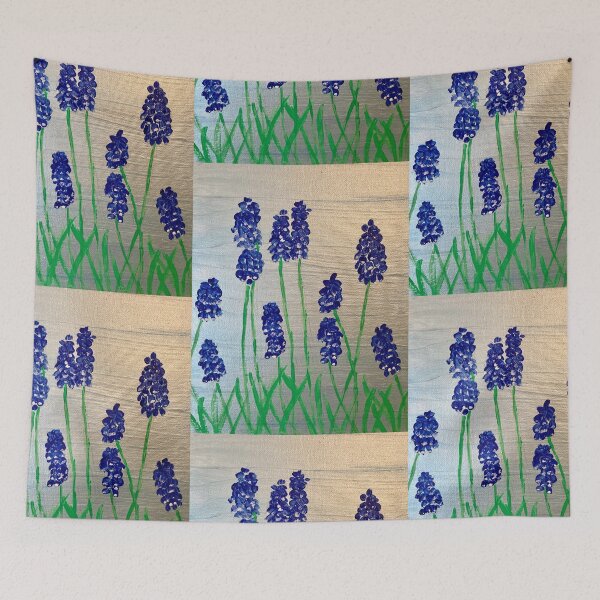 Item preview, Blue Grape Hyacinths on silver blue designed and sold by Ruth Breen Artwork .