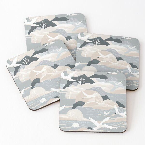 Item preview, Serene Gentle Waves And Seagulls Minimalistic Japanese Pattern designed and sold by Wonder Of Light.